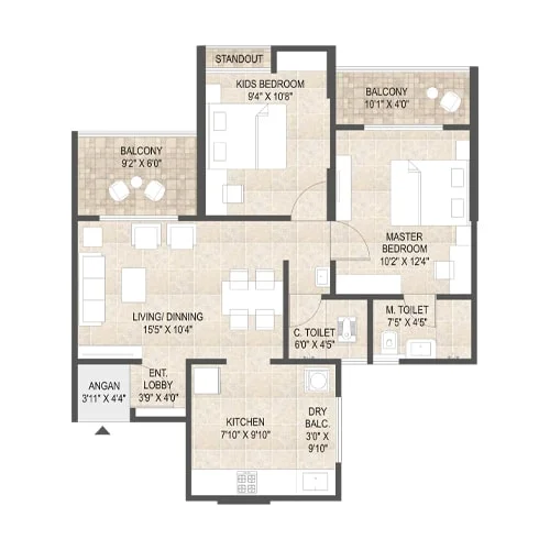 Mangalam Midas City Charholi 2 BHK Floor Plan Image