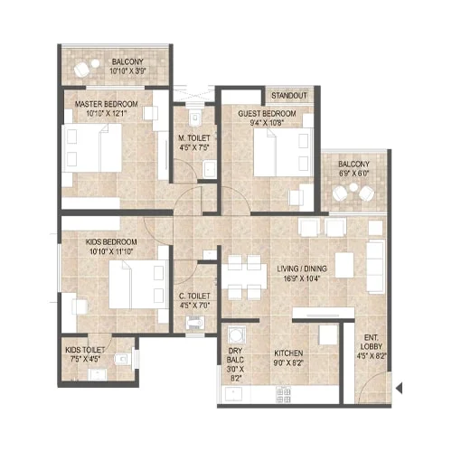 Mangalam Midas City Charholi 3 BHK Floor Plan Image